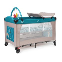 Alternative view of Juju Sleepy Baby Összecsukható kiságy, 2 szint, Space Doggy, Bézs/Zöld